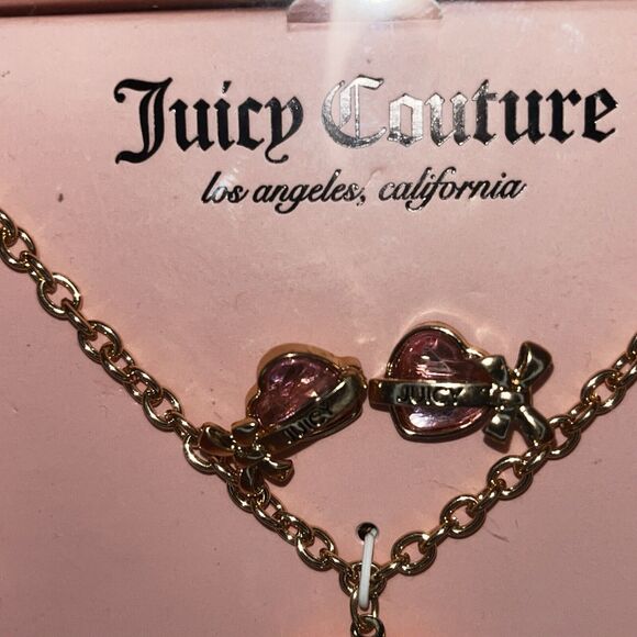New Juicy Couture Pink Charm Necklace & Earrings, Heart Set Gold Tone Stud Boxed - Picture 4 of 6